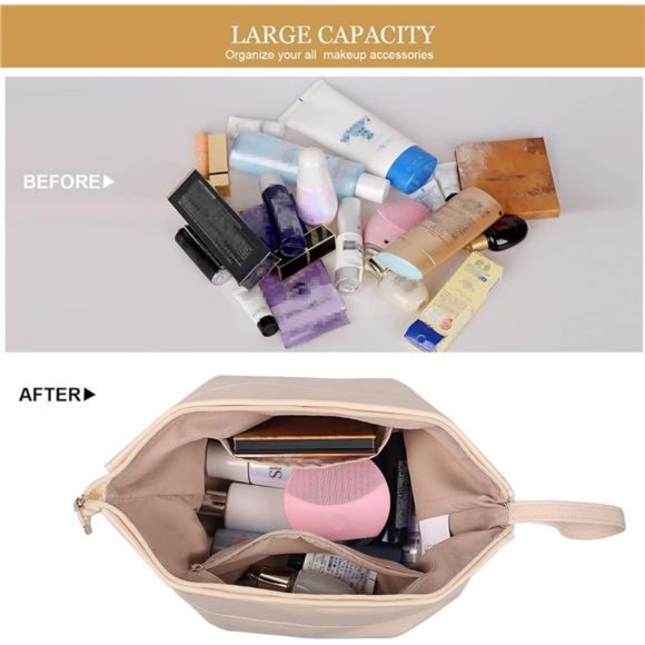 Makeup Bag,Double Layer Cosmetic Bag,Travel Essentials Makeup Bag,Leather Bag - Picture 4 of 6